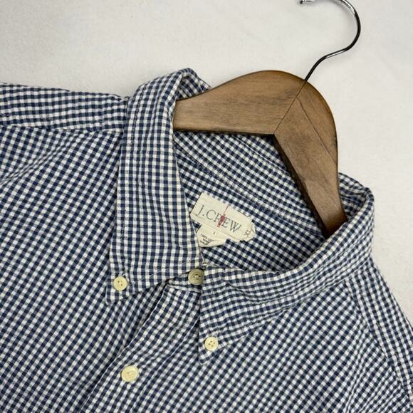 Vintage J Crew Shirt Men's XL Blue White Houndstooth Seer Sucker Oarsman 90s - Picture 1 of 16